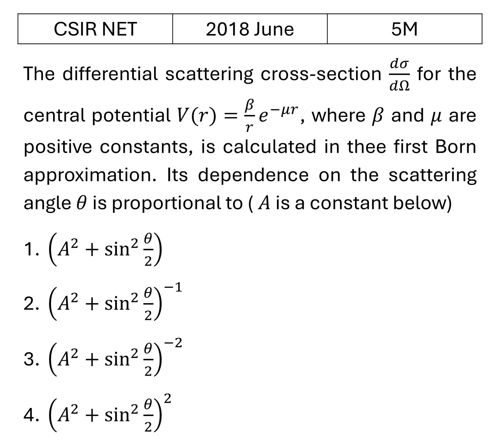 CSIR NET 2018 June Scattering theory previous year question CSIR_2018_June_Q58