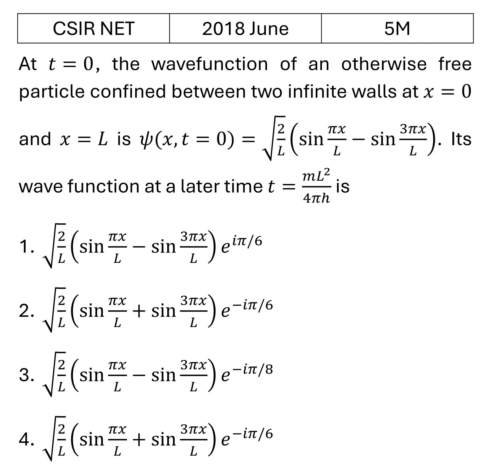 CSIR NET 2018 June Basic Quantum Mechanics previous year question CSIR_2018_June_Q59