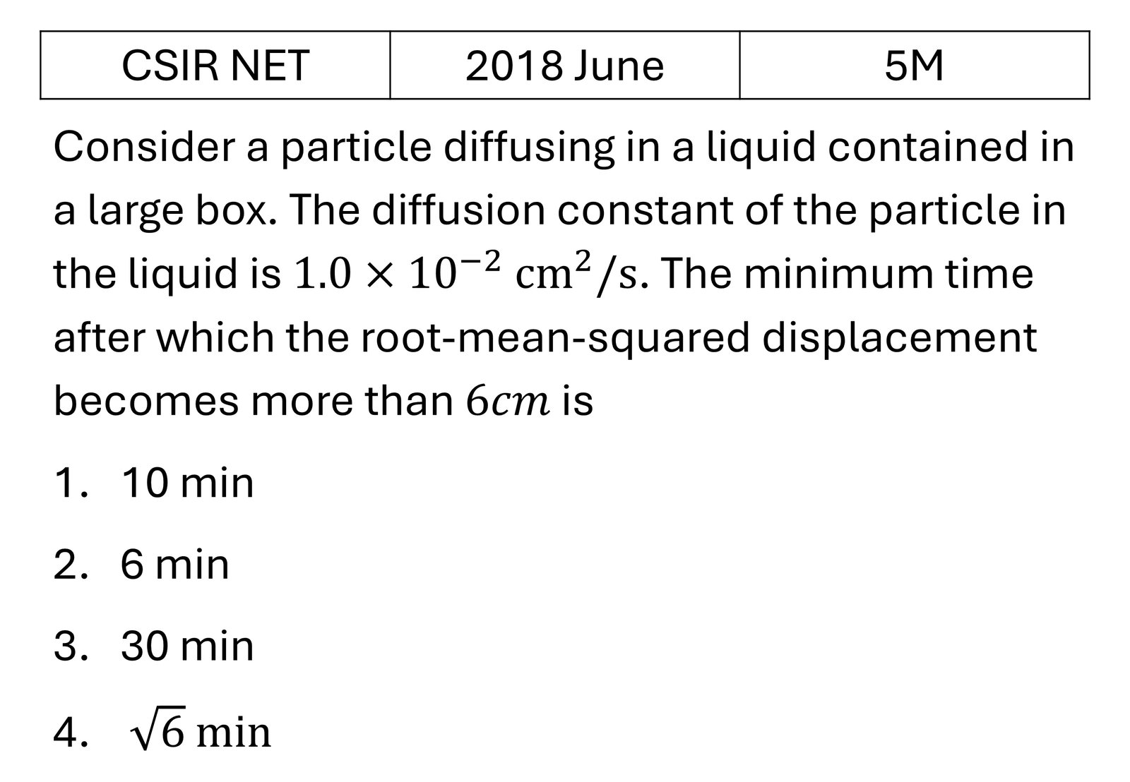CSIR NET 2018 June Random Walk/Brownian motion/Diffusion previous year question CSIR_2018_June_Q61