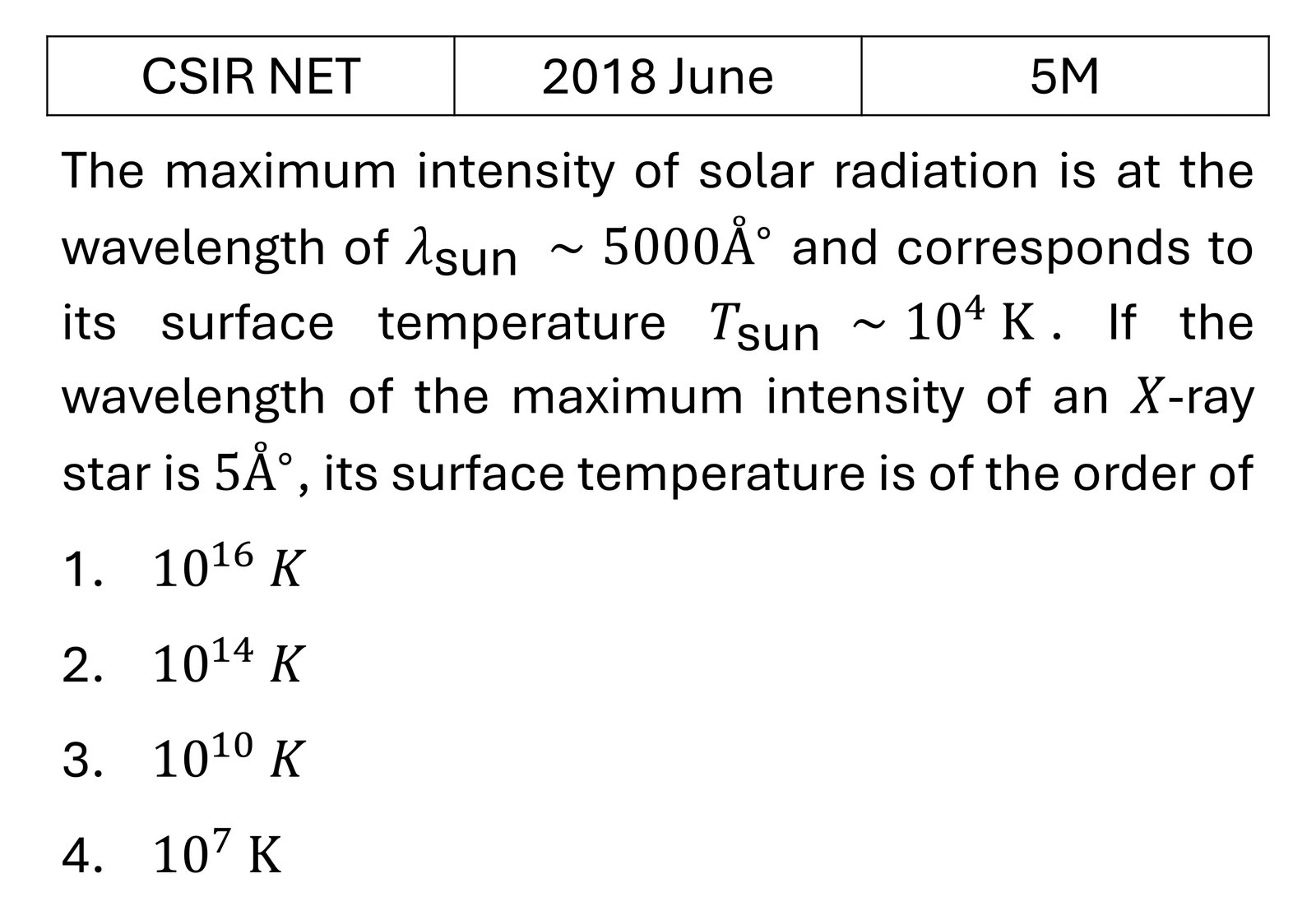 CSIR NET 2018 June Black Body Radiations previous year question CSIR_2018_June_Q63
