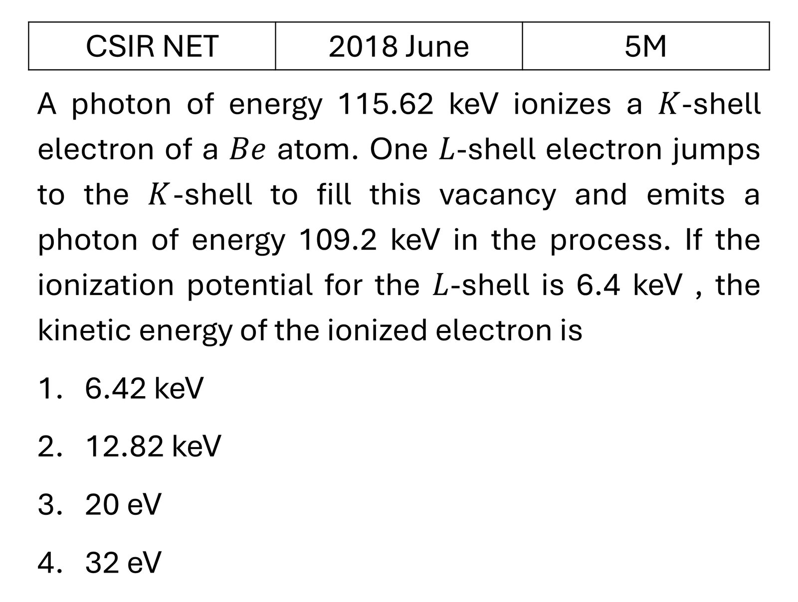 CSIR NET 2018 June Xray and alkali spectra previous year question CSIR_2018_June_Q67