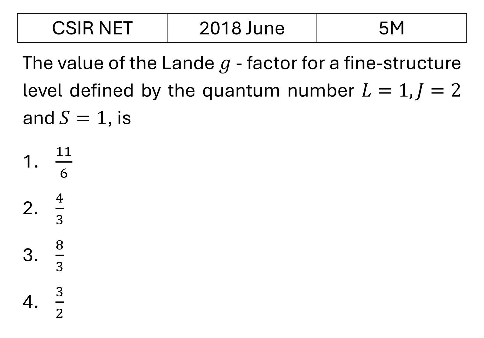 CSIR NET 2018 June Angular momentum in Atomic Physics previous year question CSIR_2018_June_Q68