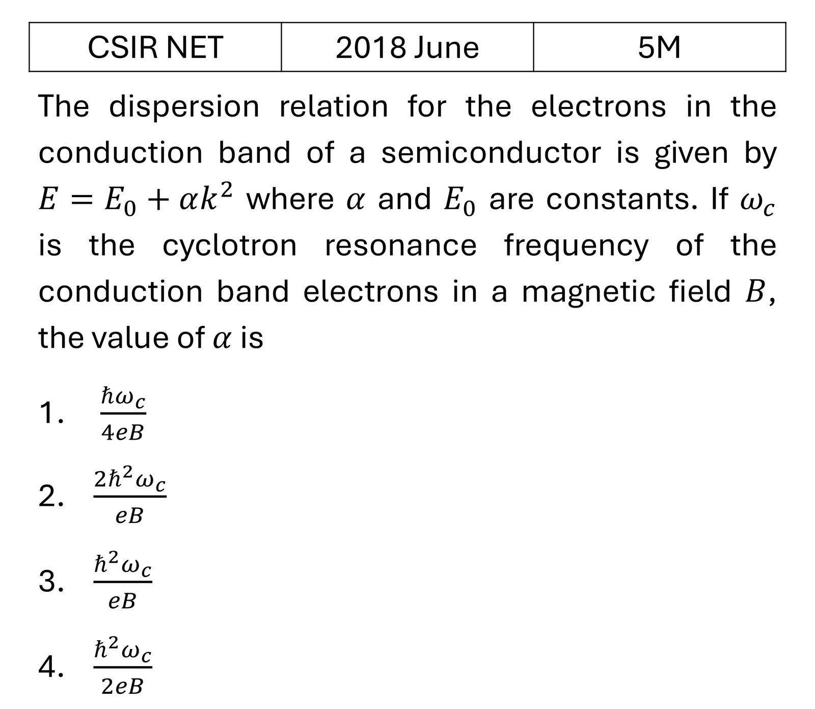 CSIR NET 2018 June Semiconductor Physics previous year question CSIR_2018_June_Q71