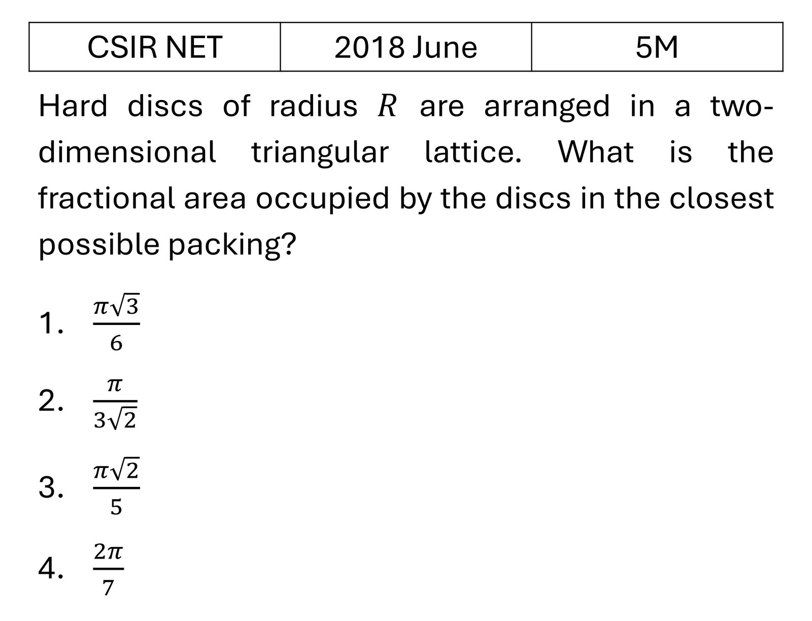 CSIR NET 2018 June Crystallography previous year question CSIR_2018_June_Q72