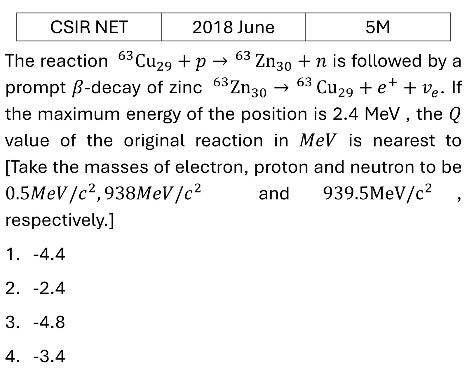 CSIR NET 2018 June Radioactivity previous year question CSIR_2018_June_Q75