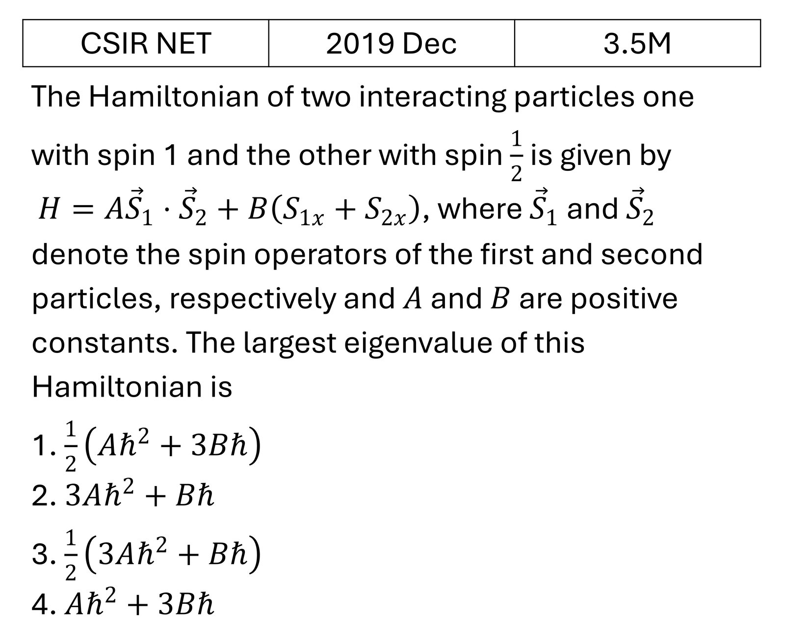 CSIR NET 2019 Dec Spin Angular momentum previous year question CSIR_2019_Dec_Q23