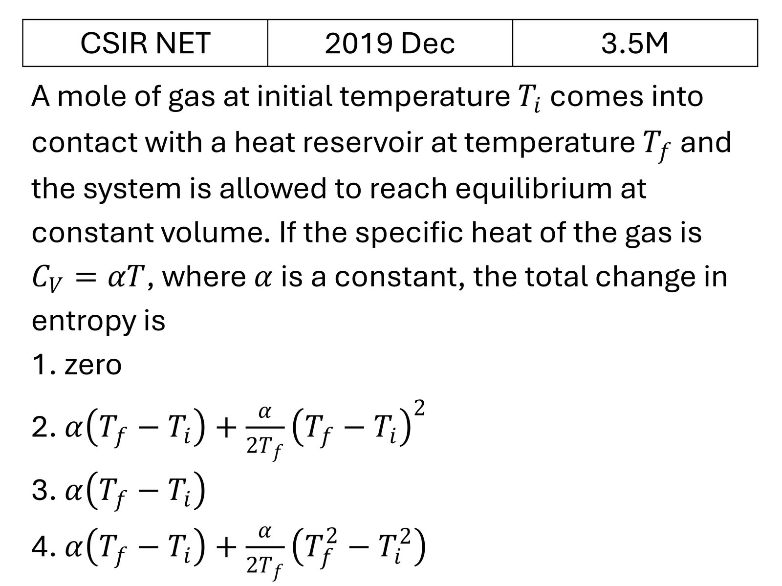 CSIR NET 2019 Dec Laws of thermodynamics previous year question CSIR_2019_Dec_Q32