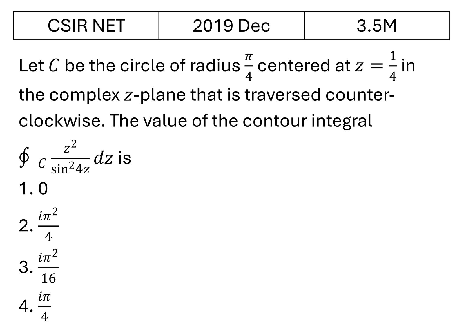 CSIR NET 2019 Dec Complex Analysis previous year question CSIR_2019_Dec_Q35