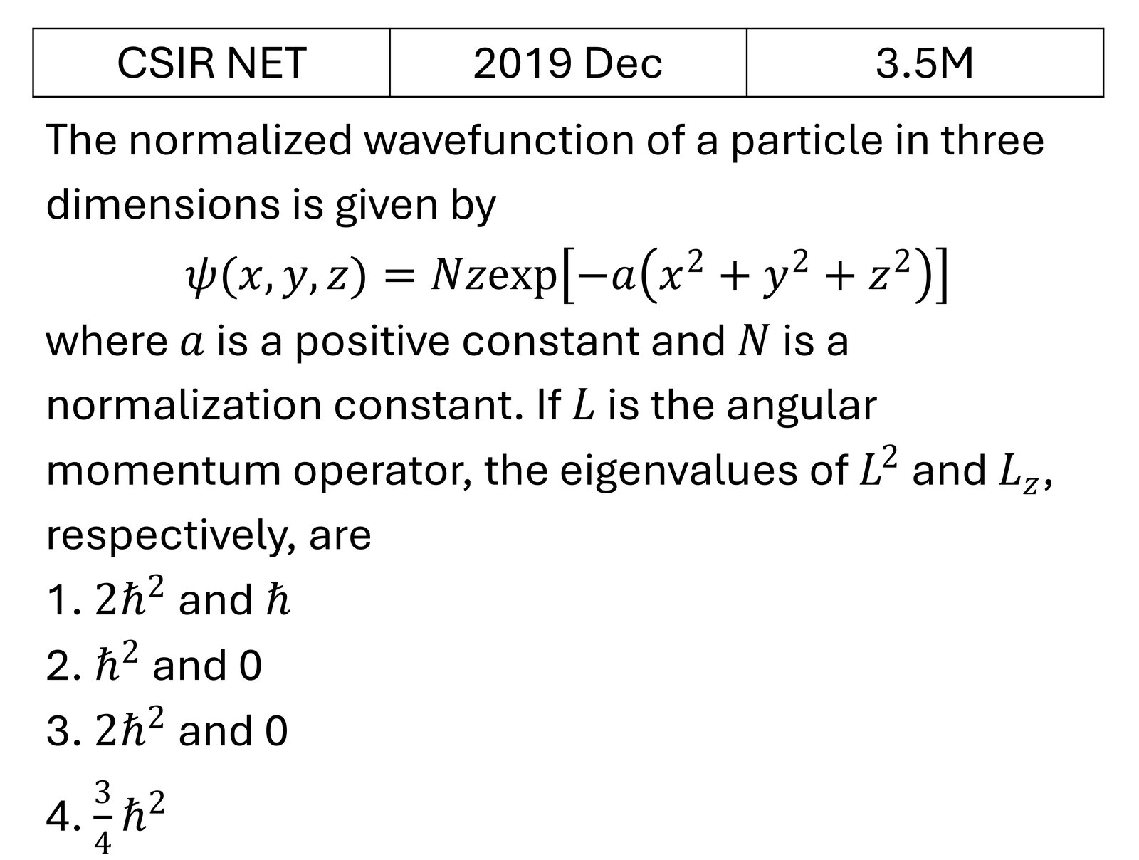 CSIR NET 2019 Dec Orbital angular Momentum and Hydrogen atom previous year question CSIR_2019_Dec_Q39