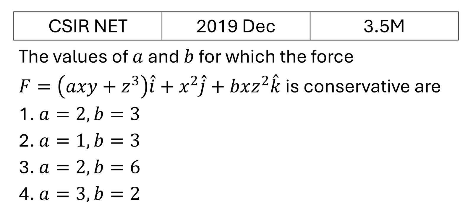 CSIR NET 2019 Dec Vector Algebra and Vector Calculus previous year question CSIR_2019_Dec_Q42