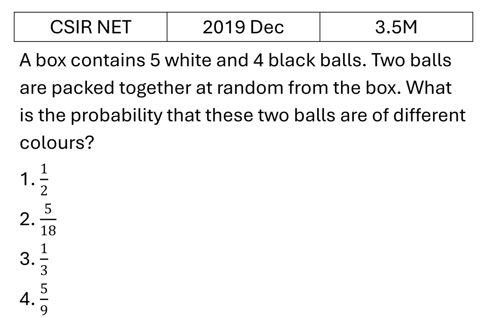 CSIR NET 2019 Dec Probability previous year question CSIR_2019_Dec_Q44