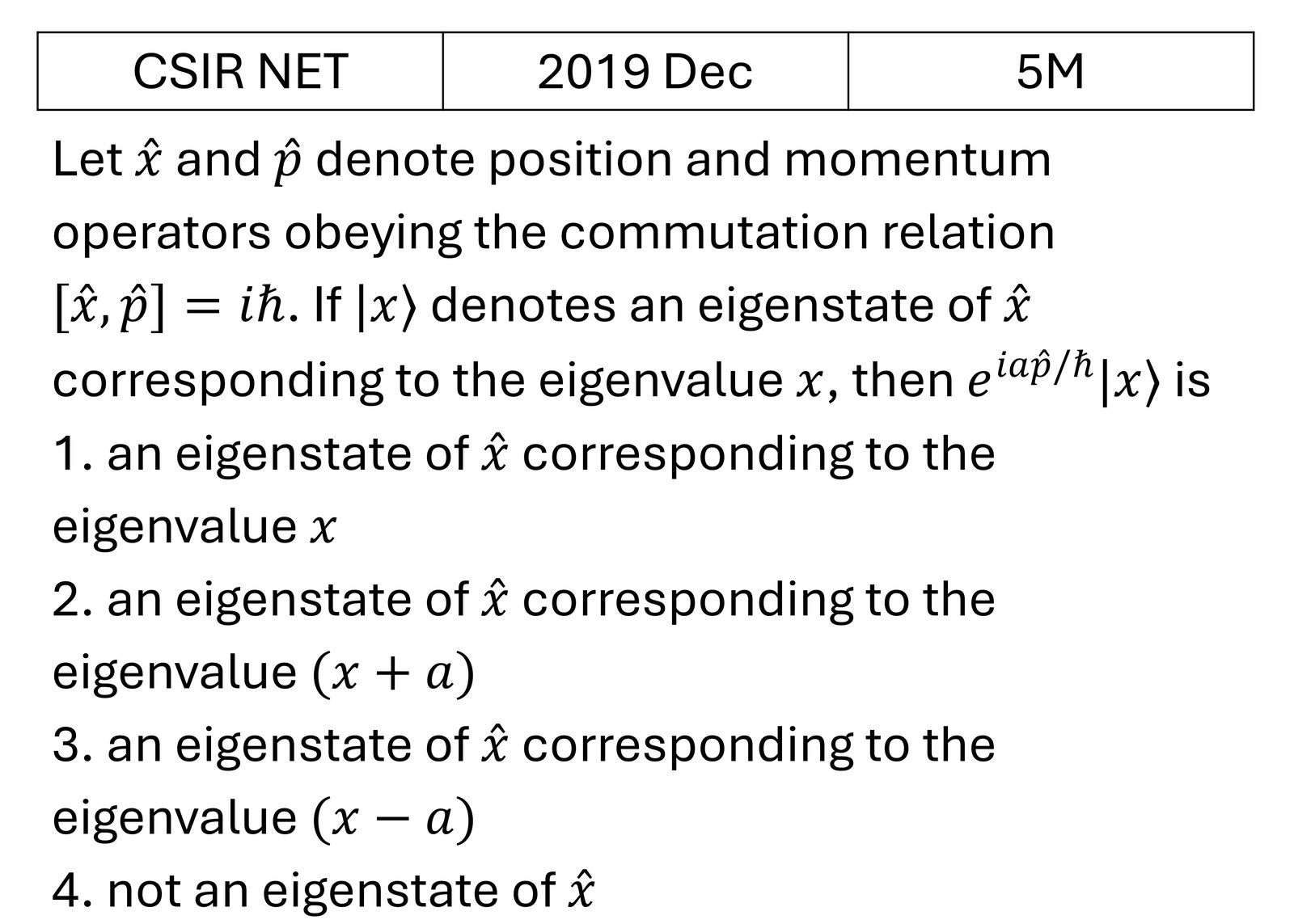 CSIR NET 2019 Dec Basic Quantum Mechanics previous year question CSIR_2019_Dec_Q49