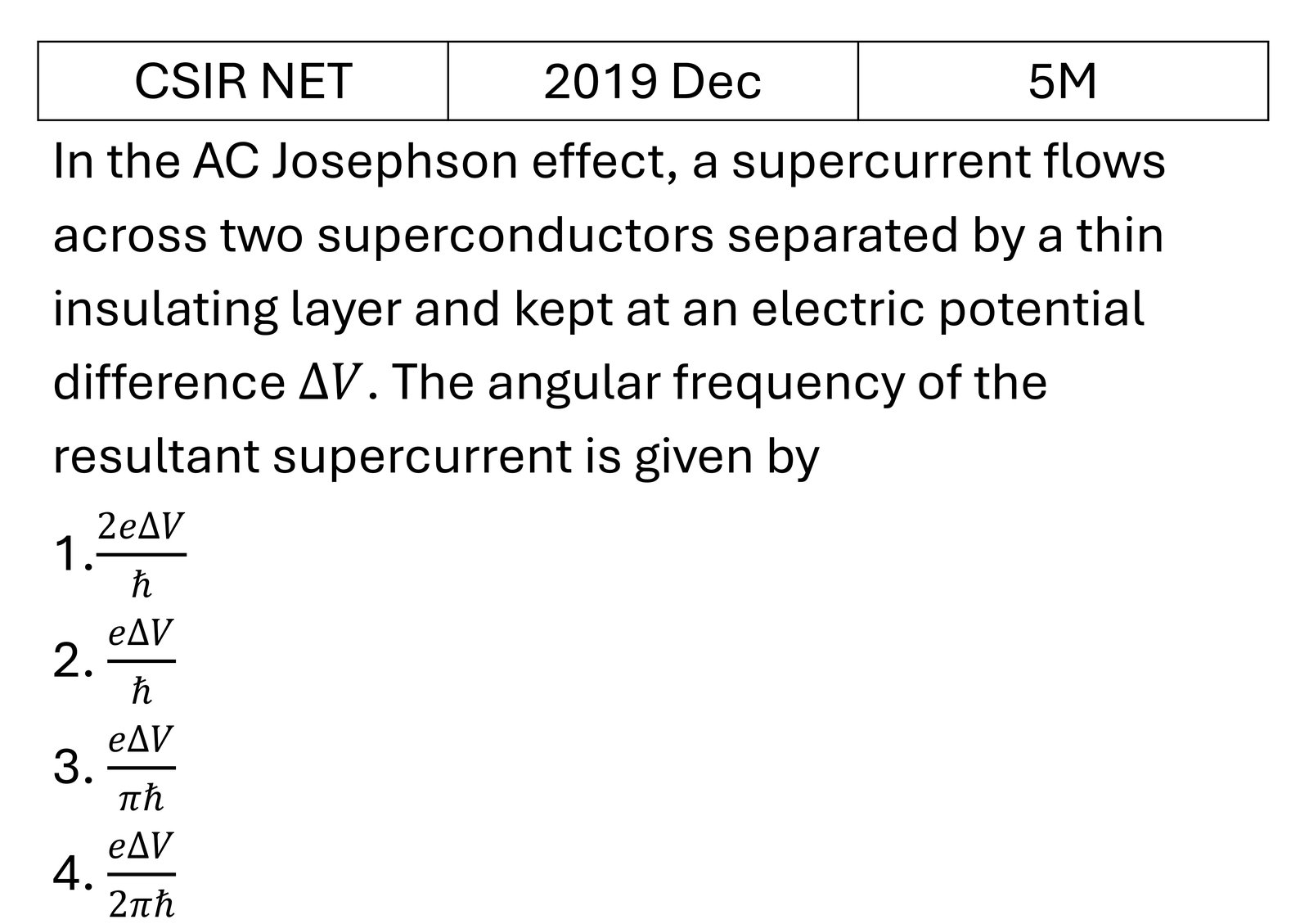 CSIR NET 2019 Dec Superconductivity previous year question CSIR_2019_Dec_Q60