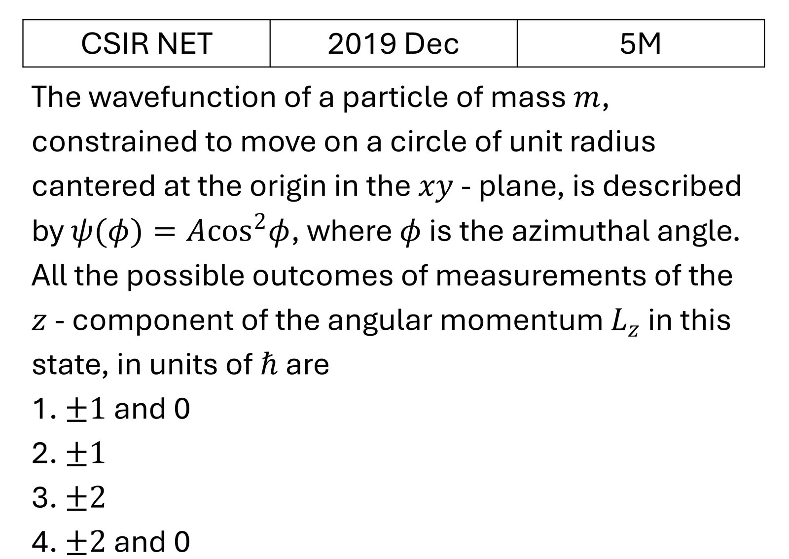 CSIR NET 2019 Dec Orbital angular Momentum and Hydrogen atom previous year question CSIR_2019_Dec_Q62