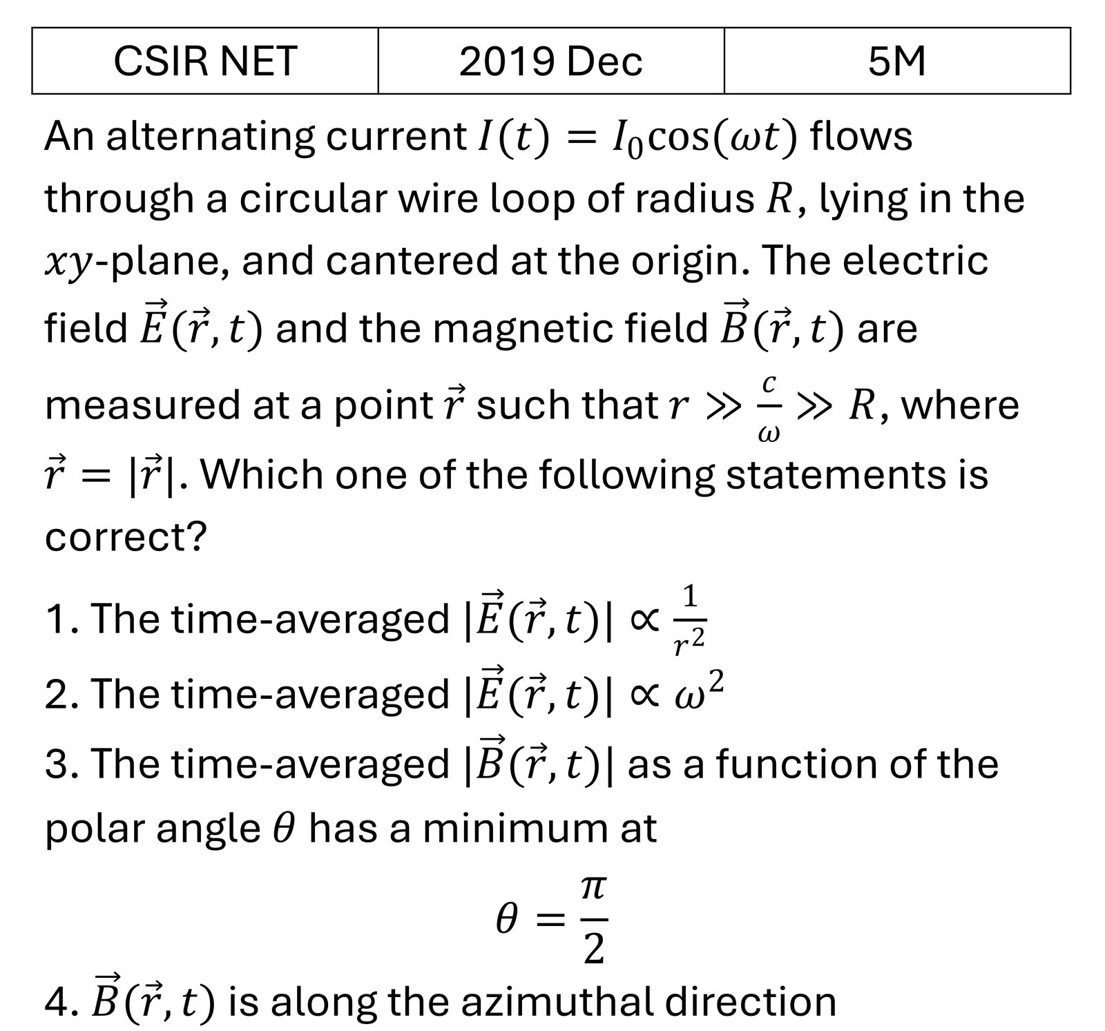 CSIR NET 2019 Dec EM Waves previous year question CSIR_2019_Dec_Q63