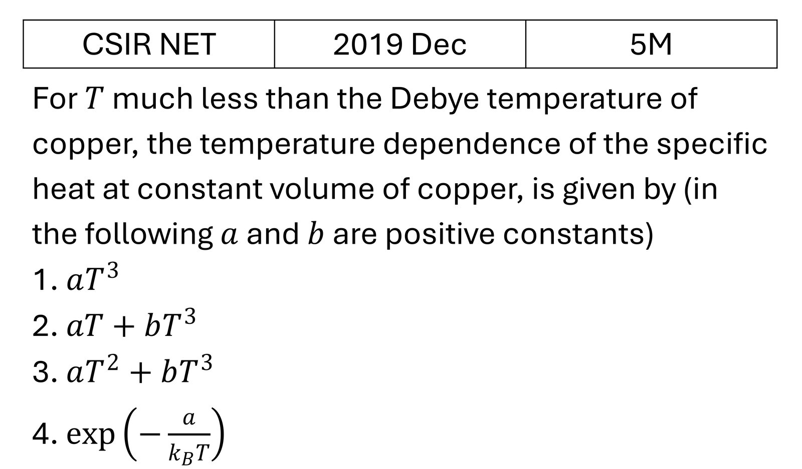 CSIR NET 2019 Dec Lattice vibrations previous year question CSIR_2019_Dec_Q75