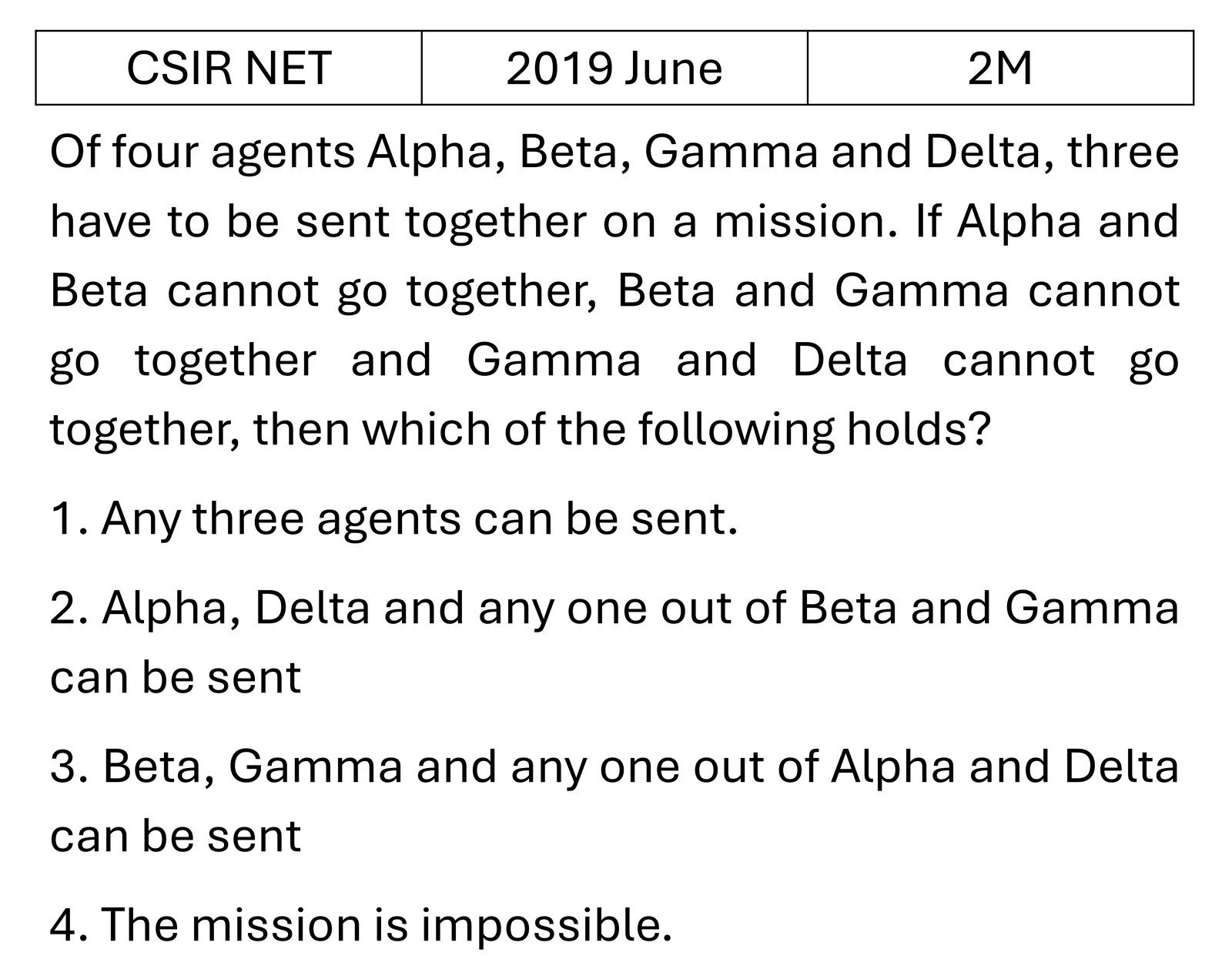 CSIR NET 2019 June Reasoning previous year question CSIR_2019_June_Q12