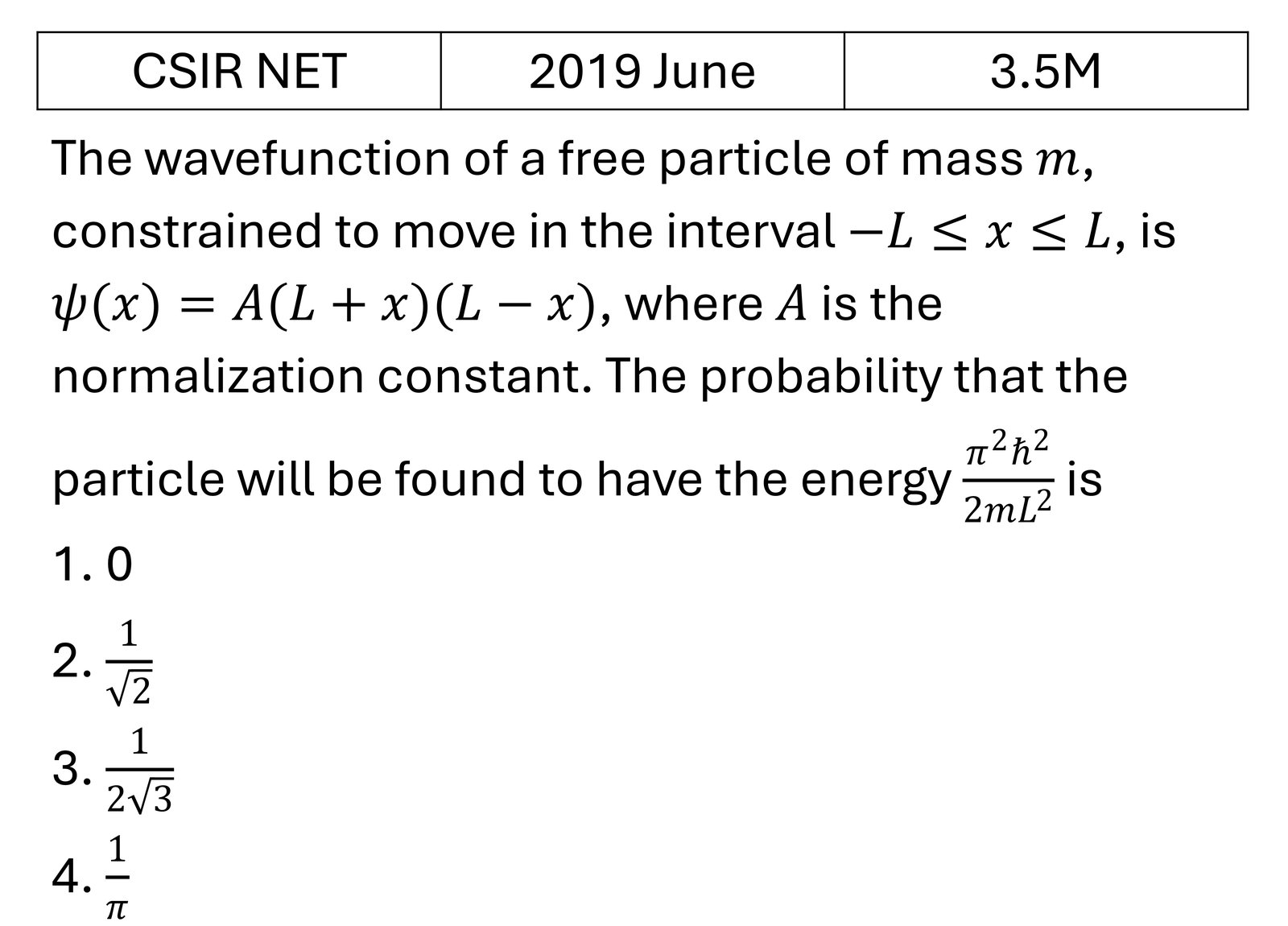 CSIR NET 2019 June Potential Well previous year question CSIR_2019_June_Q27