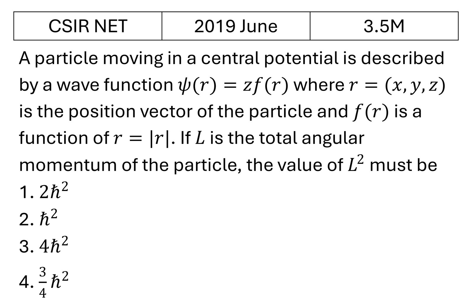 CSIR NET 2019 June Orbital angular Momentum and Hydrogen atom previous year question CSIR_2019_June_Q28