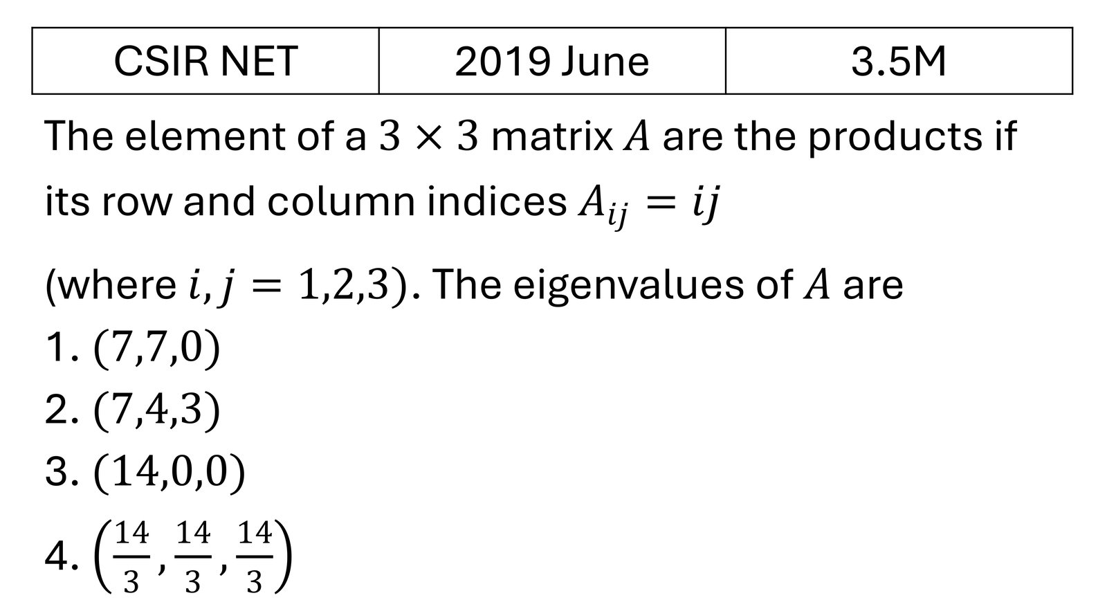 CSIR NET 2019 June Matrices and Linear Algebra previous year question CSIR_2019_June_Q34