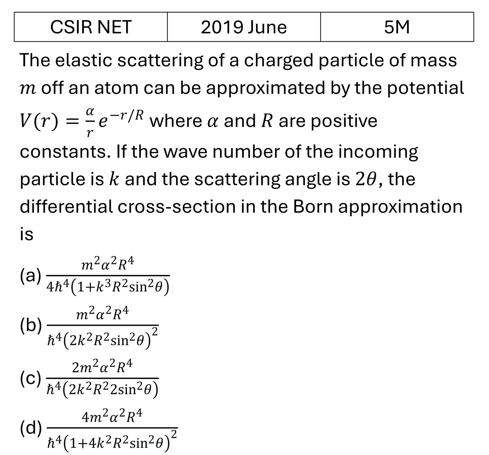 CSIR NET 2019 June Scattering theory previous year question CSIR_2019_June_Q52