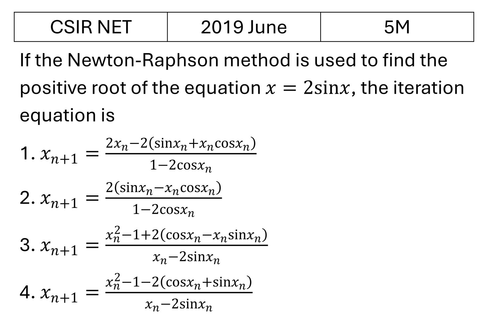 CSIR NET 2019 June Numerical Methods previous year question CSIR_2019_June_Q56