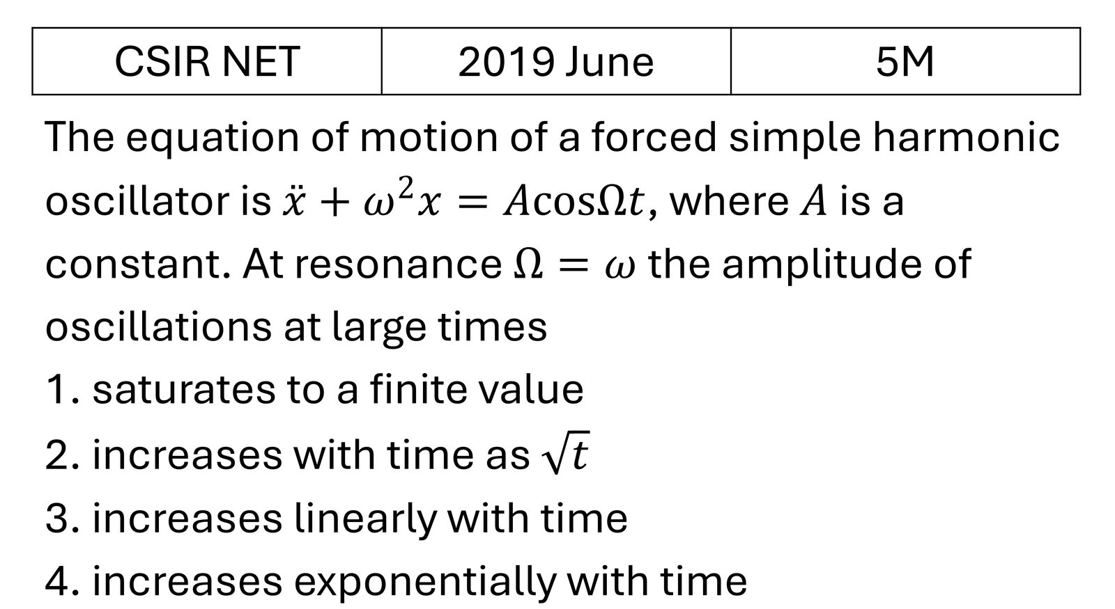 CSIR NET 2019 June Oscillations previous year question CSIR_2019_June_Q57
