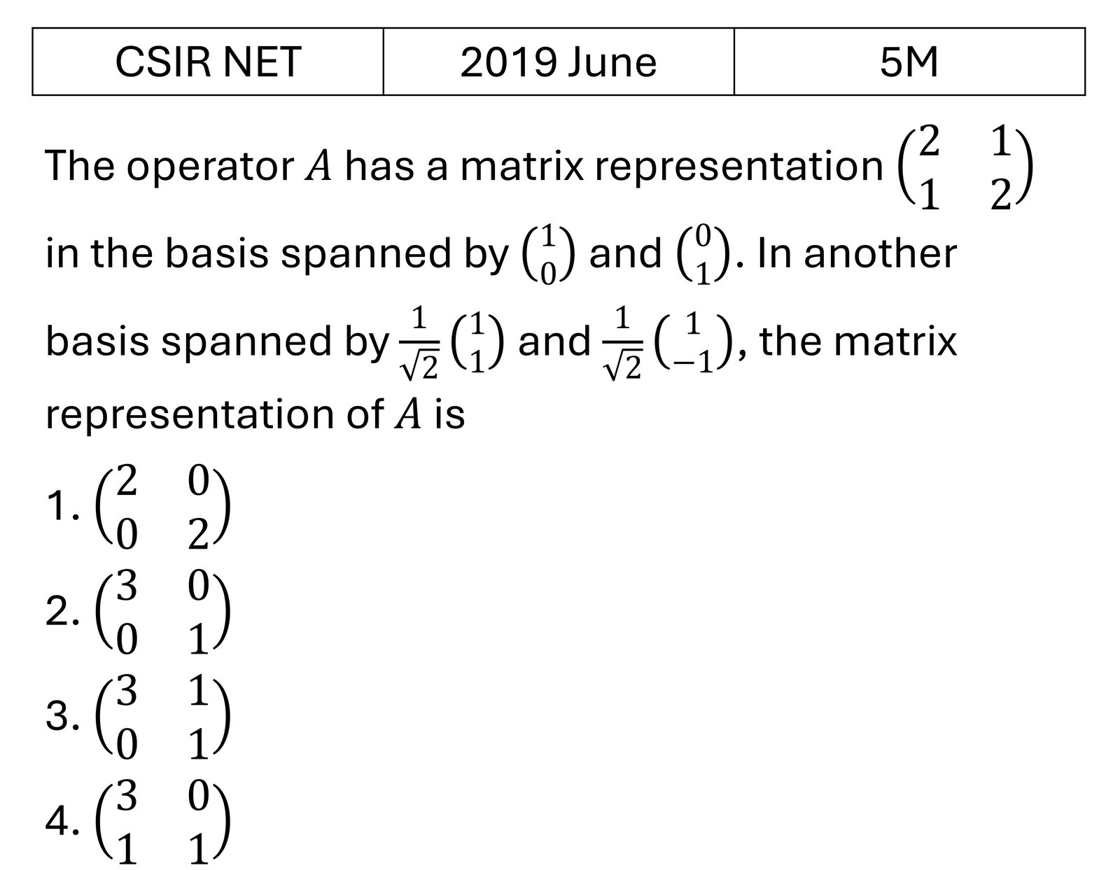 CSIR NET 2019 June Basic Quantum Mechanics previous year question CSIR_2019_June_Q58