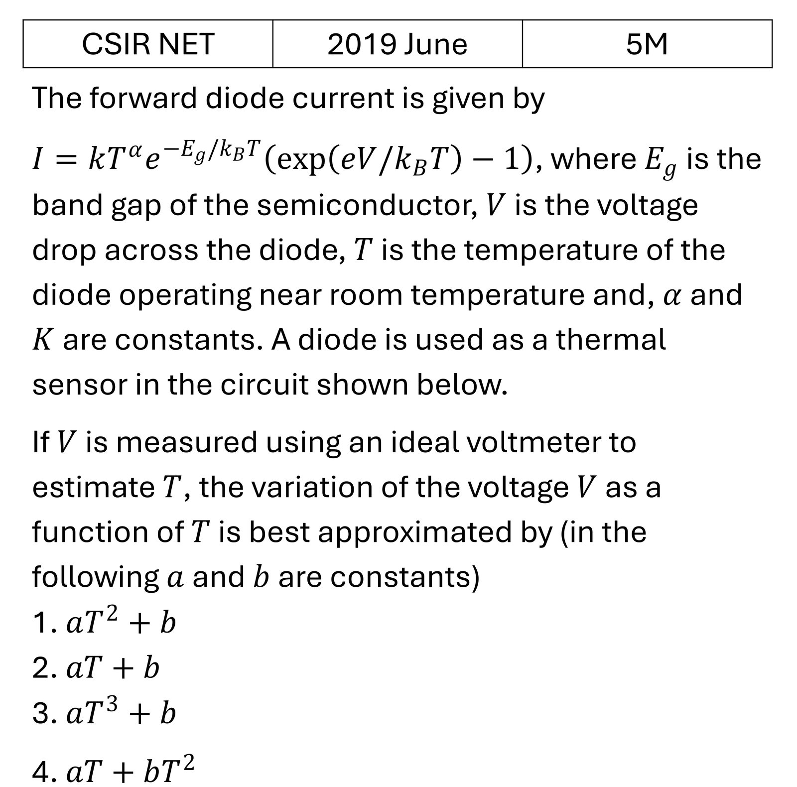 CSIR NET 2019 June Diodes previous year question CSIR_2019_June_Q64