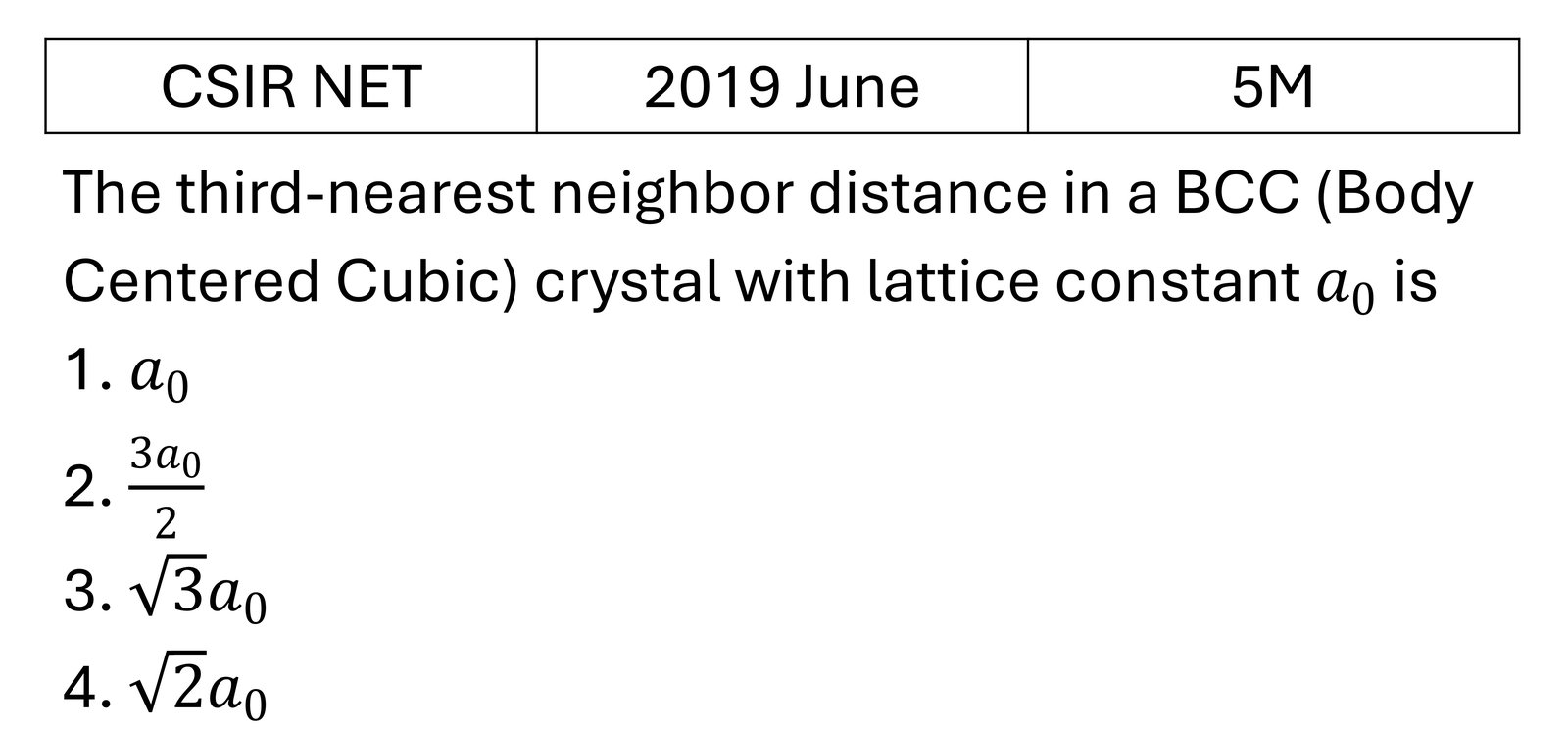 CSIR NET 2019 June Crystallography previous year question CSIR_2019_June_Q66