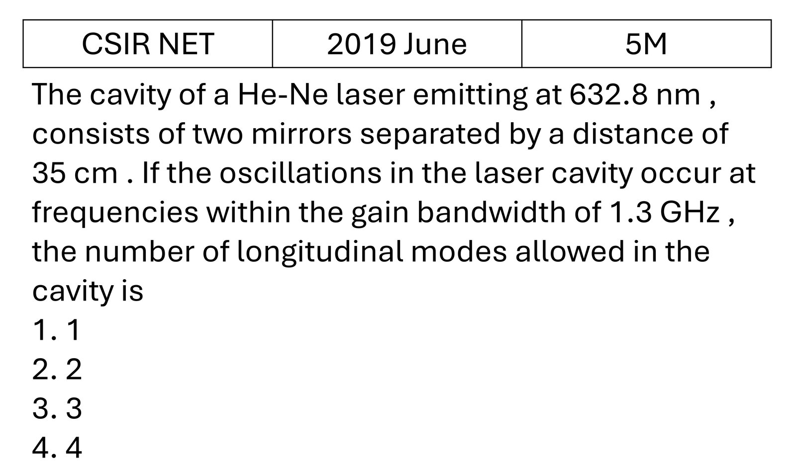 CSIR NET 2019 June Lasers previous year question CSIR_2019_June_Q72