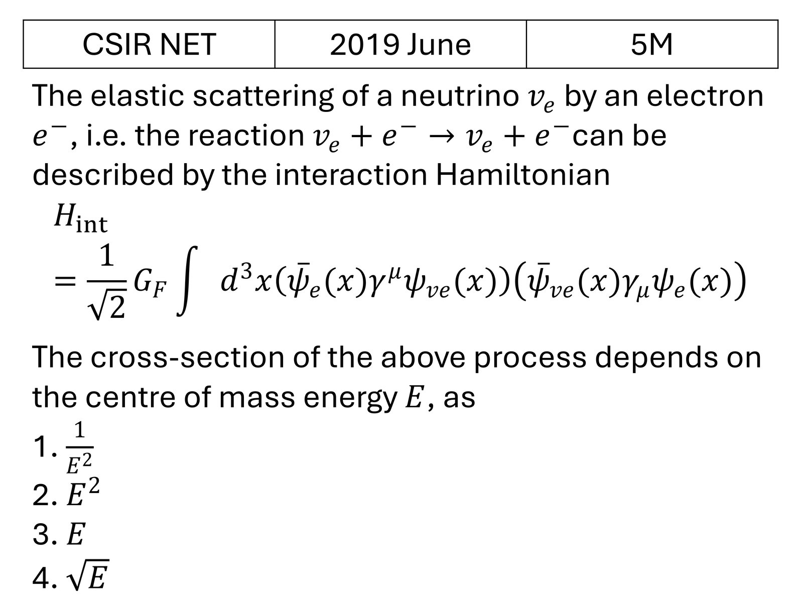 CSIR NET 2019 June Nuclear forces and Scattering previous year question CSIR_2019_June_Q74