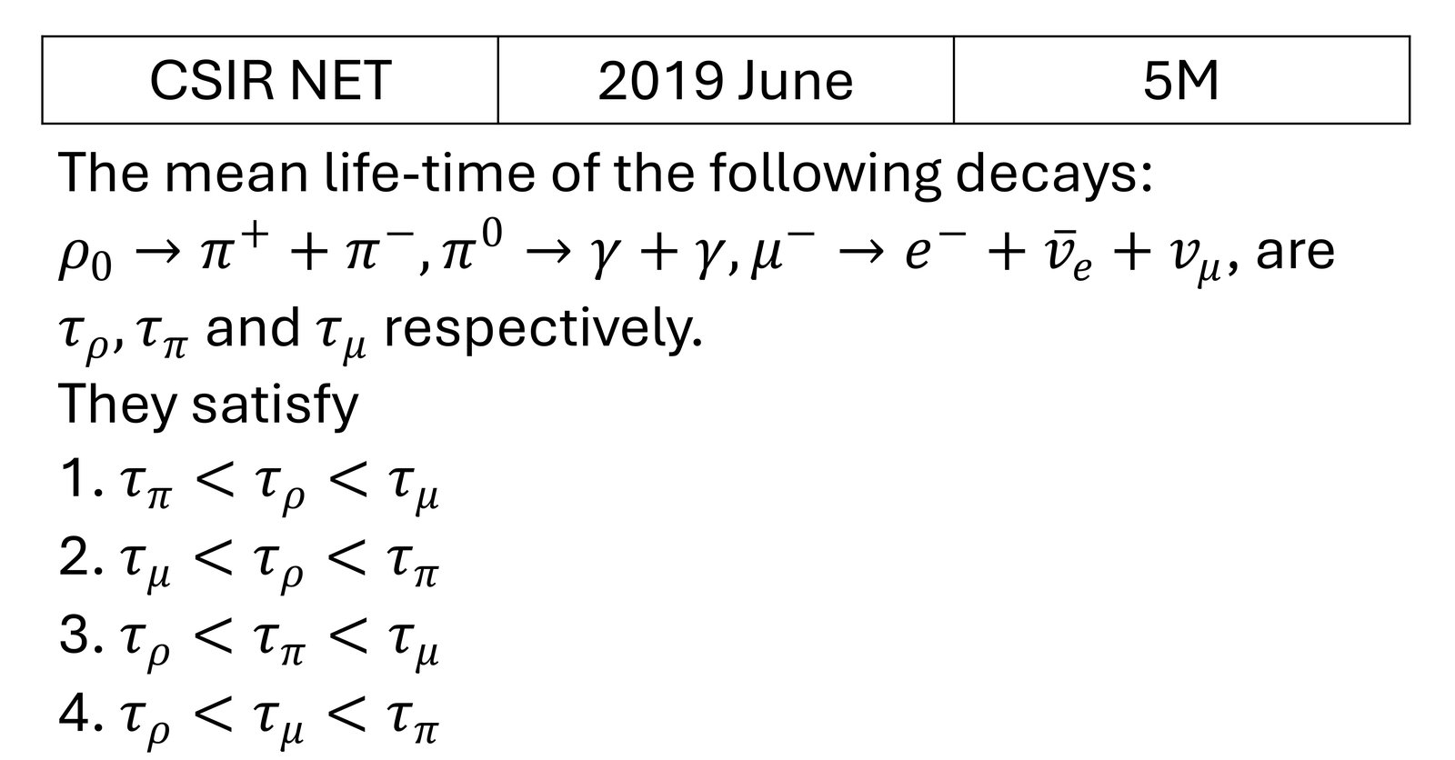 CSIR NET 2019 June Particle Physics previous year question CSIR_2019_June_Q75