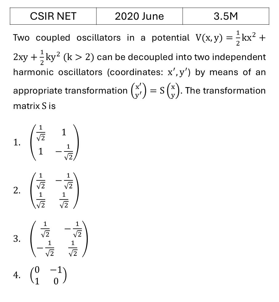 CSIR NET 2020 June Oscillations previous year question CSIR_2020_June_Q22