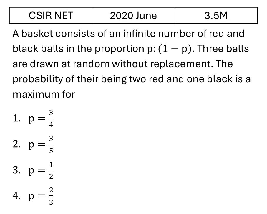 CSIR NET 2020 June Probability previous year question CSIR_2020_June_Q31