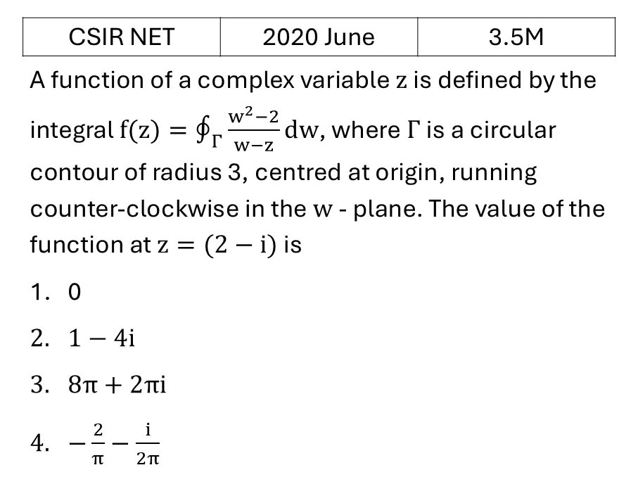 CSIR NET 2020 June Complex Analysis previous year question CSIR_2020_June_Q33