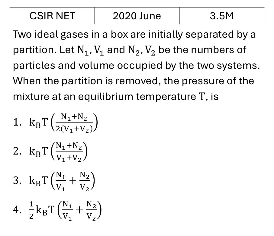 CSIR NET 2020 June Laws of thermodynamics previous year question CSIR_2020_June_Q35