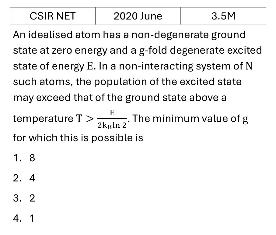CSIR NET 2020 June Canonical Ensemble previous year question CSIR_2020_June_Q36