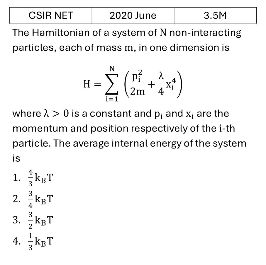 CSIR NET 2020 June Kinetic theory of gases previous year question CSIR_2020_June_Q37