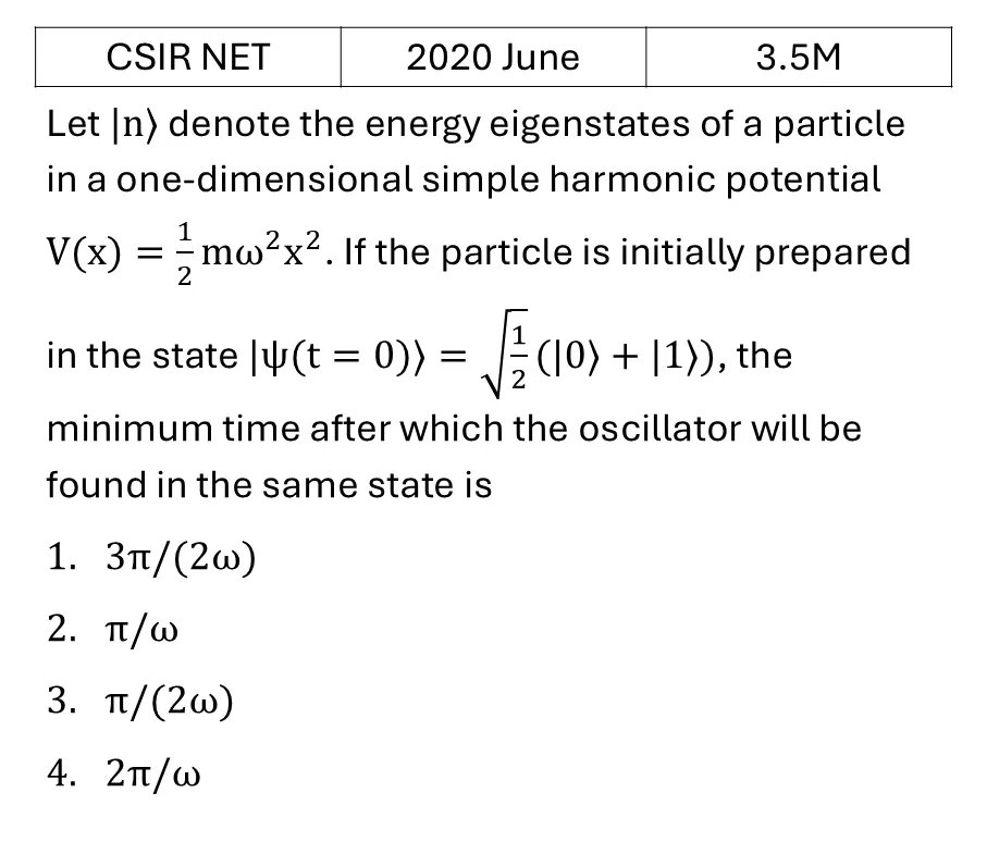 CSIR NET 2020 June Basic Quantum Mechanics previous year question CSIR_2020_June_Q42