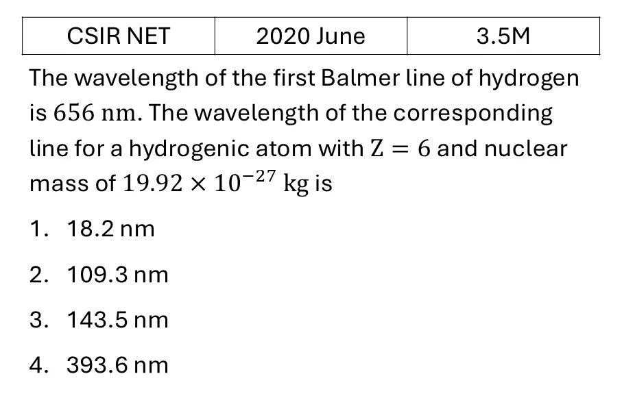 CSIR NET 2020 June Bohar Model and h-atom model previous year question CSIR_2020_June_Q45