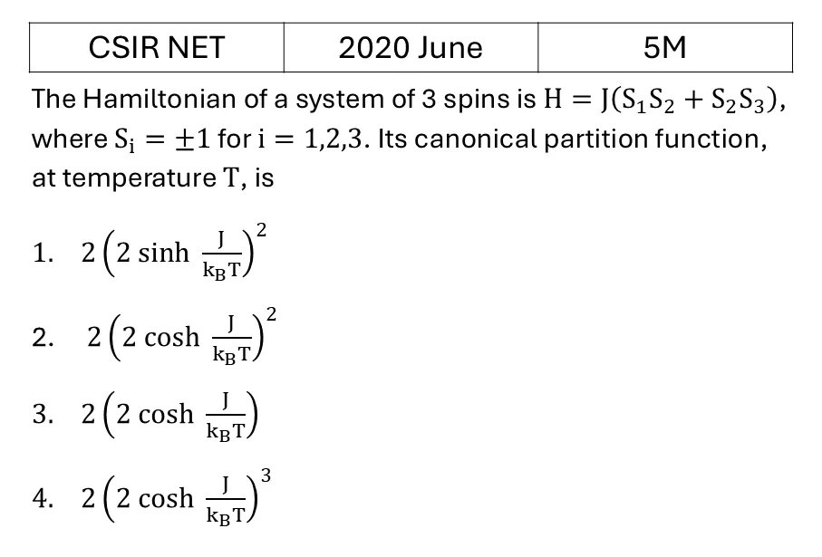 CSIR NET 2020 June Ising model previous year question CSIR_2020_June_Q56