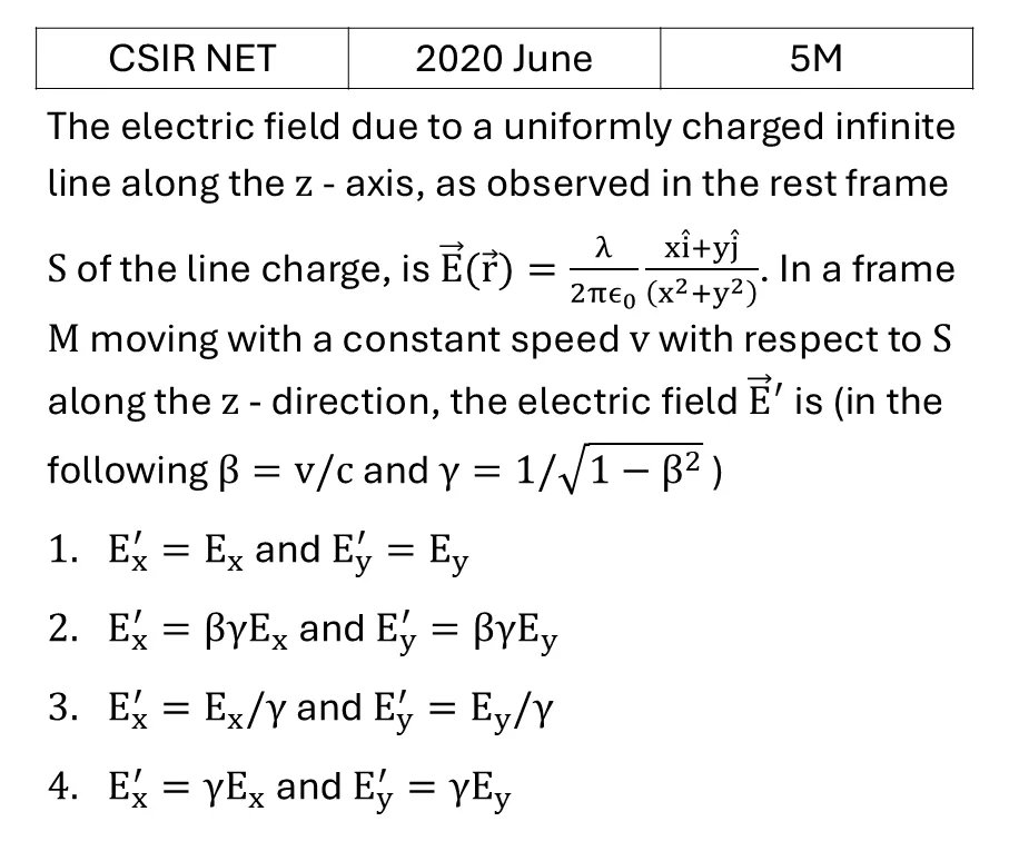 CSIR NET 2020 June Relativistic electromagnetism previous year question CSIR_2020_June_Q61
