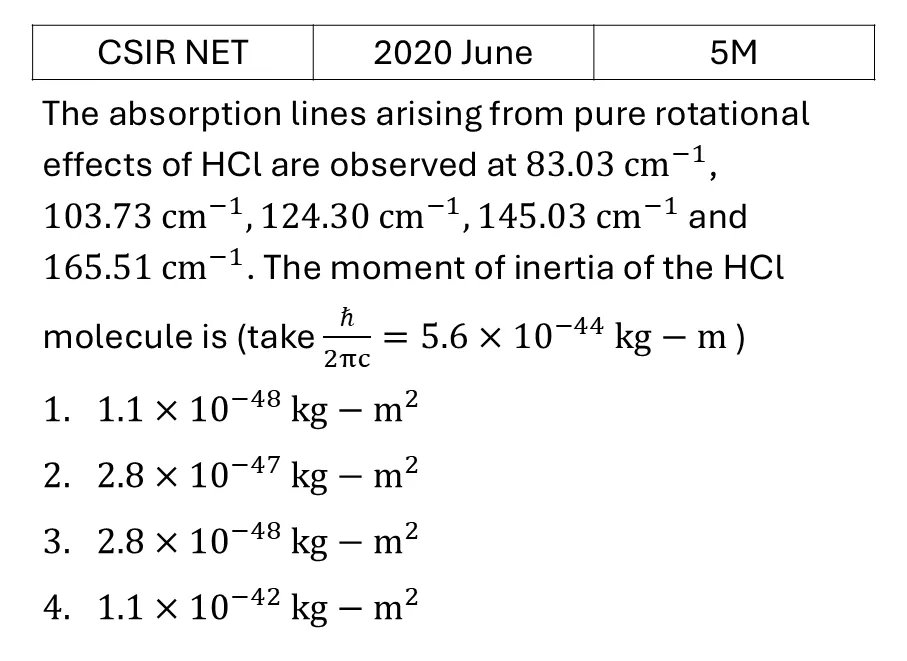 CSIR NET 2020 June Molecular Physics previous year question CSIR_2020_June_Q67