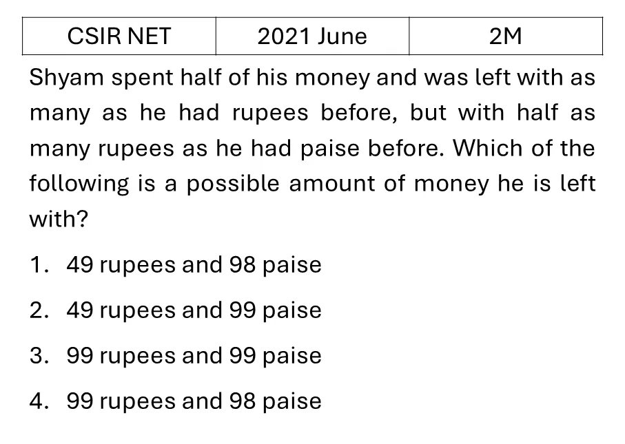 CSIR NET 2021 June Reasoning previous year question CSIR_2021_June_Q11