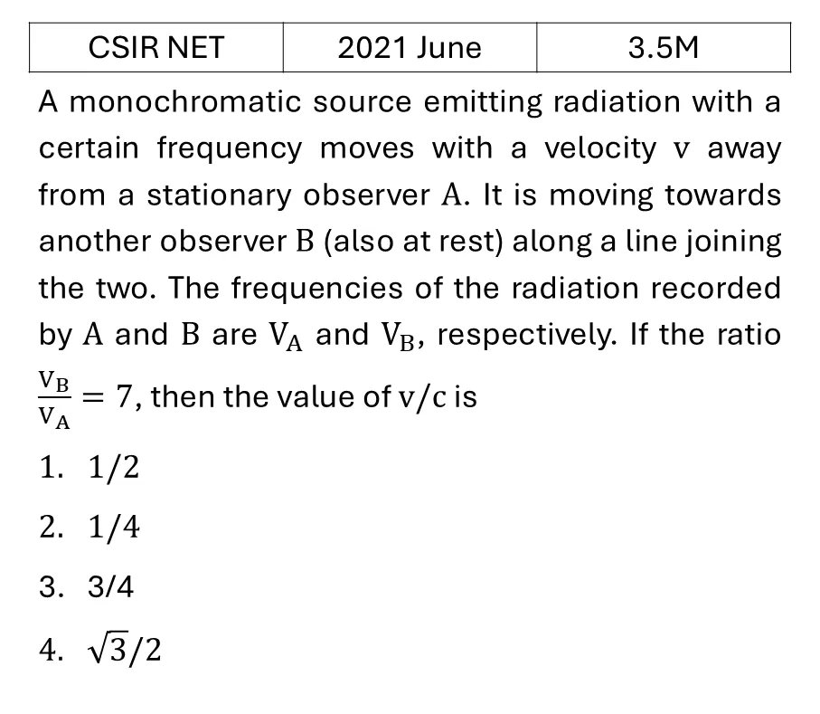 CSIR NET 2021 June Special theory of relativity previous year question CSIR_2021_June_Q33