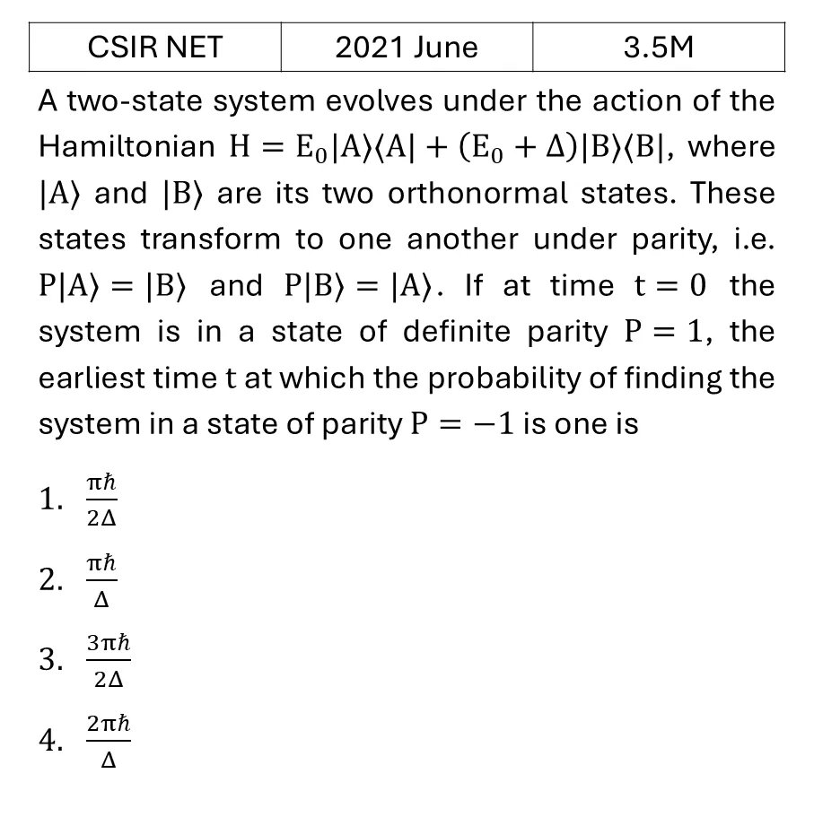 CSIR NET 2021 June Basic Quantum Mechanics previous year question CSIR_2021_June_Q36