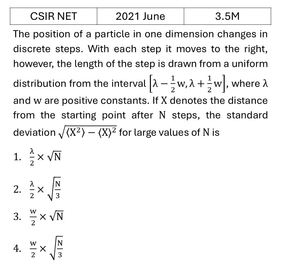 CSIR NET 2021 June Random Walk/Brownian motion/Diffusion previous year question CSIR_2021_June_Q42