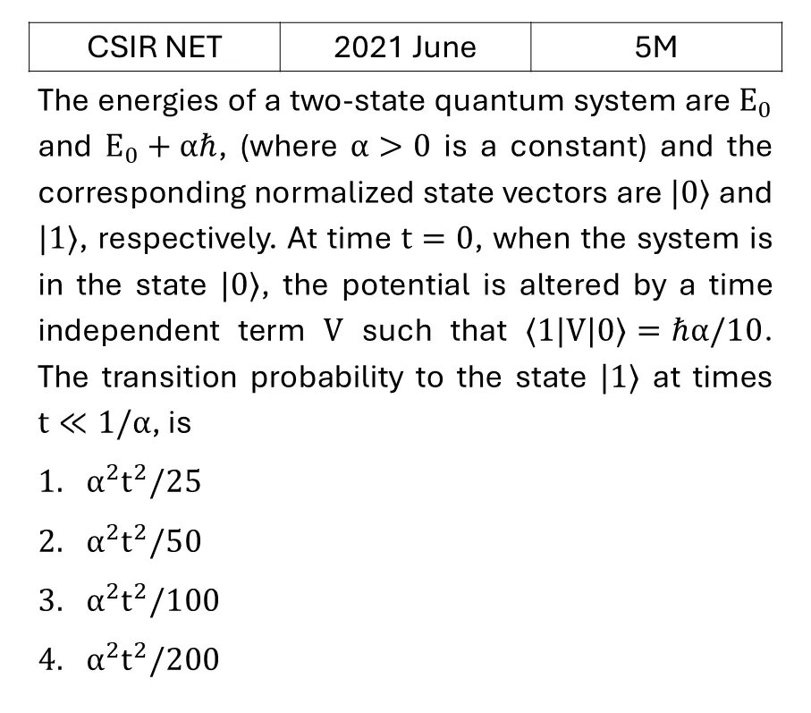 CSIR NET 2021 June Pertubation theory previous year question CSIR_2021_June_Q57
