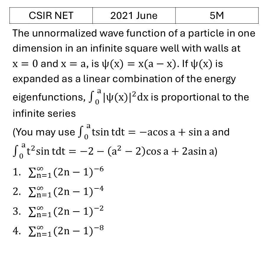 CSIR NET 2021 June Basic Quantum Mechanics previous year question CSIR_2021_June_Q59
